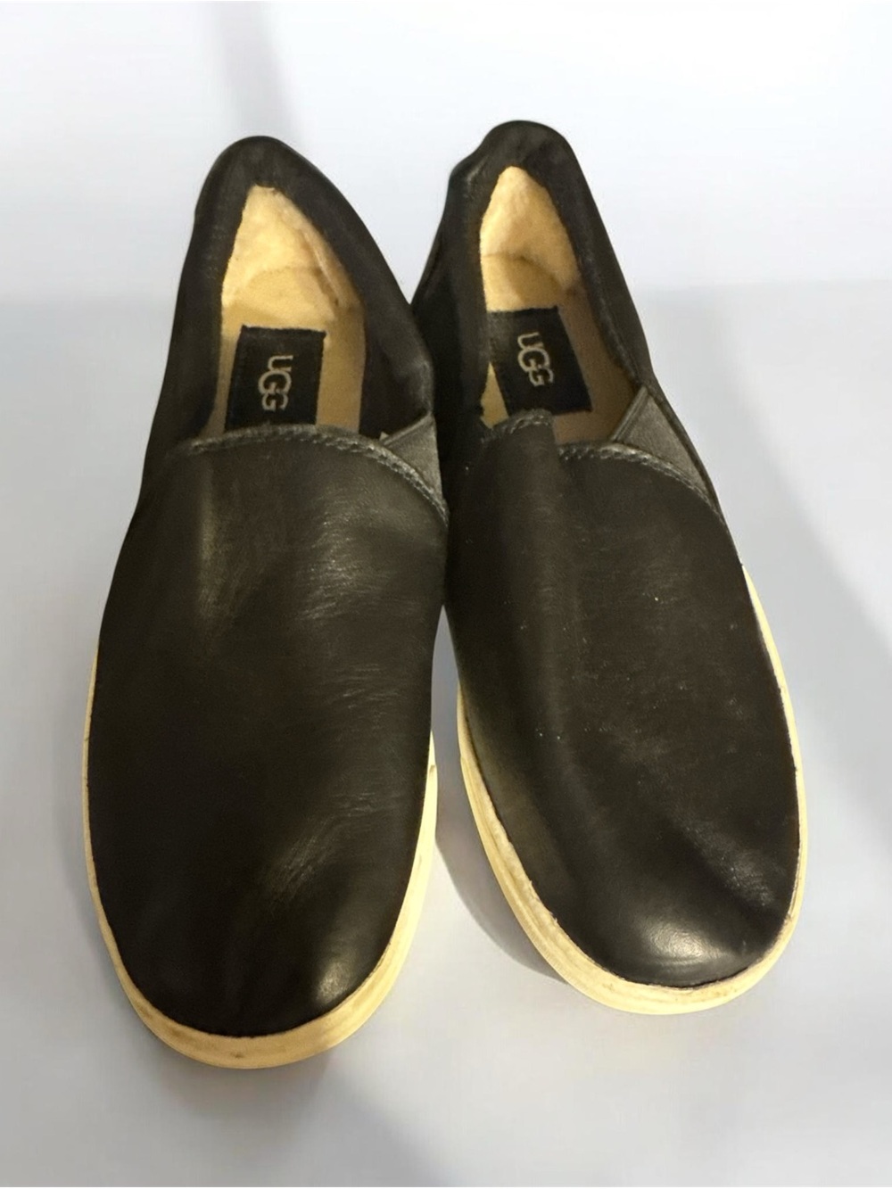UGG Black Leather Slip-On Shoes with Cream Soles